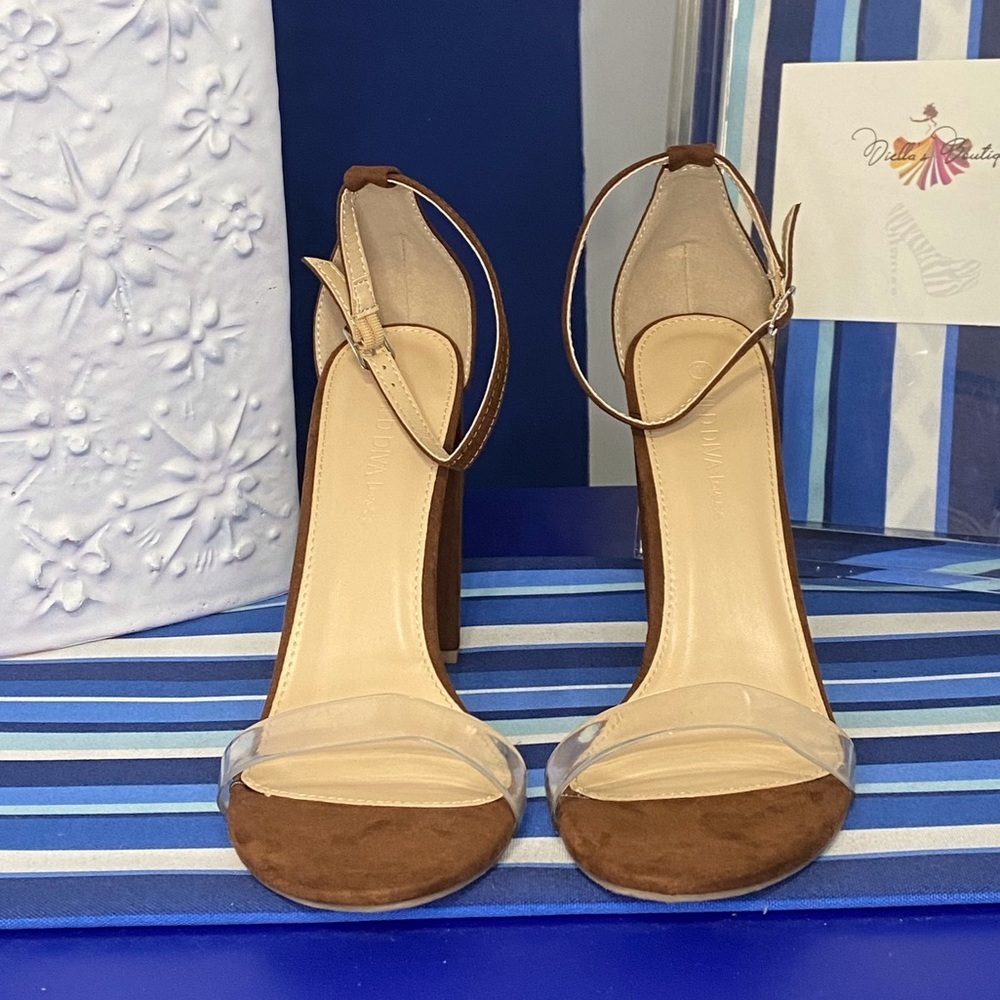 Brown and clear single strap toe and ankle sandal high heels wild diva - Picture 8 of 8